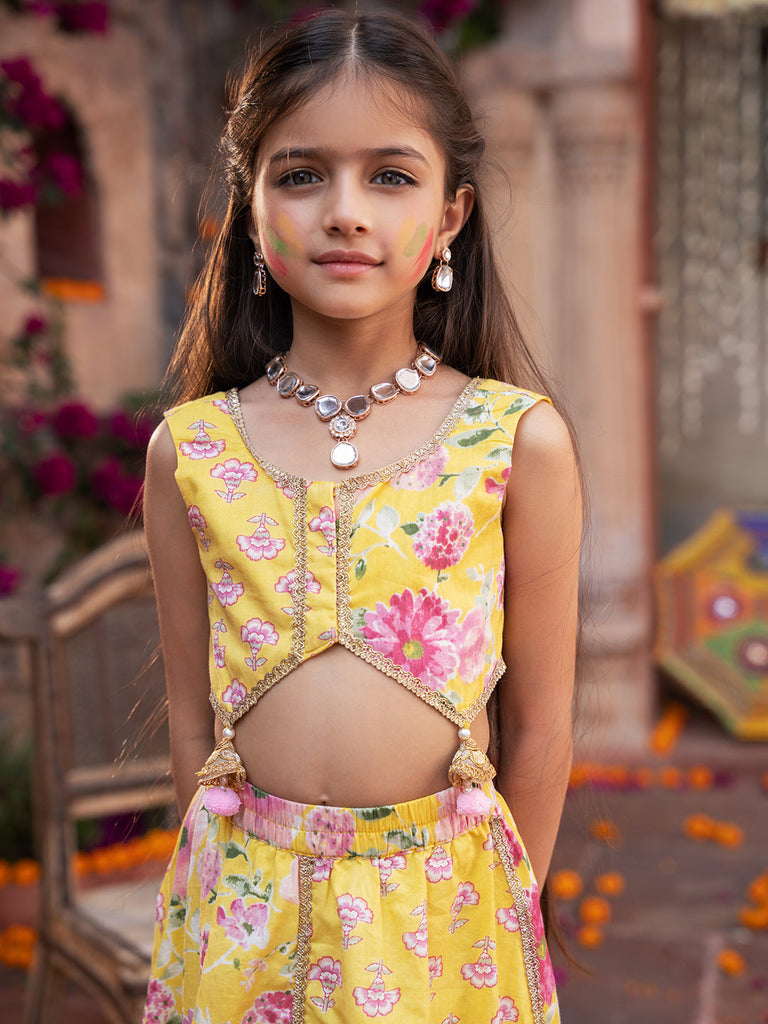 Pspeaches 3-Piece Yellow Cotton Lehenga, Choli And Dupatta (L25016826)