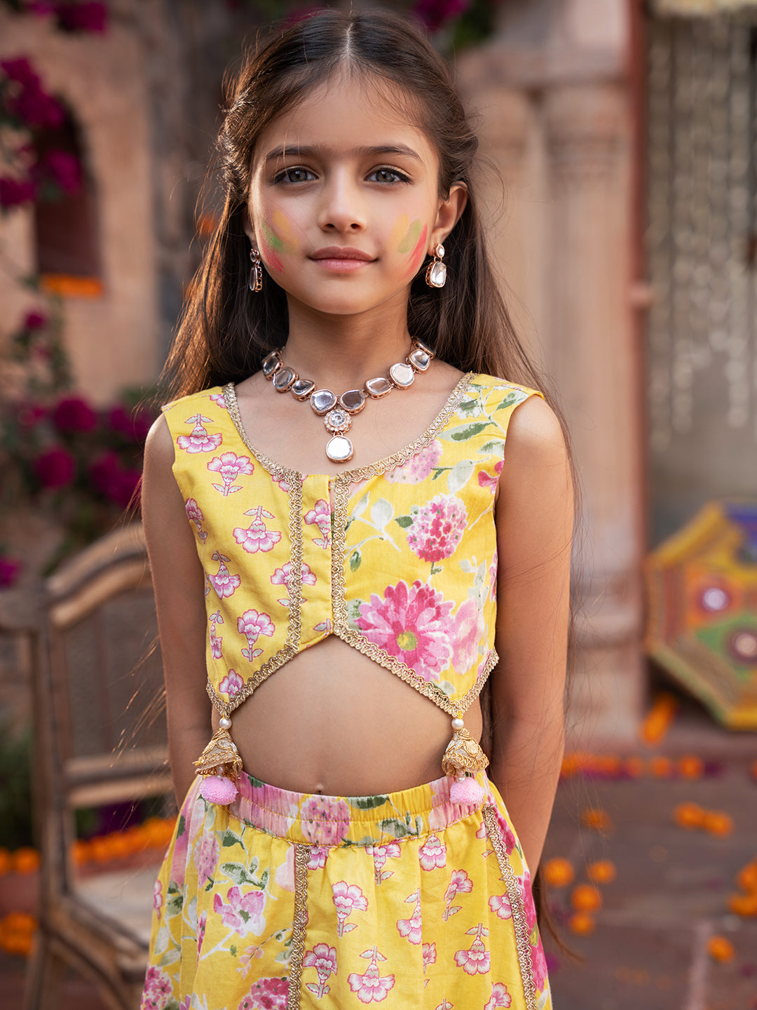 Pspeaches 3-Piece Yellow Cotton Lehenga, Choli And Dupatta (L25016826)