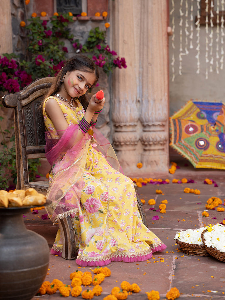 Pspeaches 3-Piece Yellow Cotton Lehenga, Choli And Dupatta (L25016826)