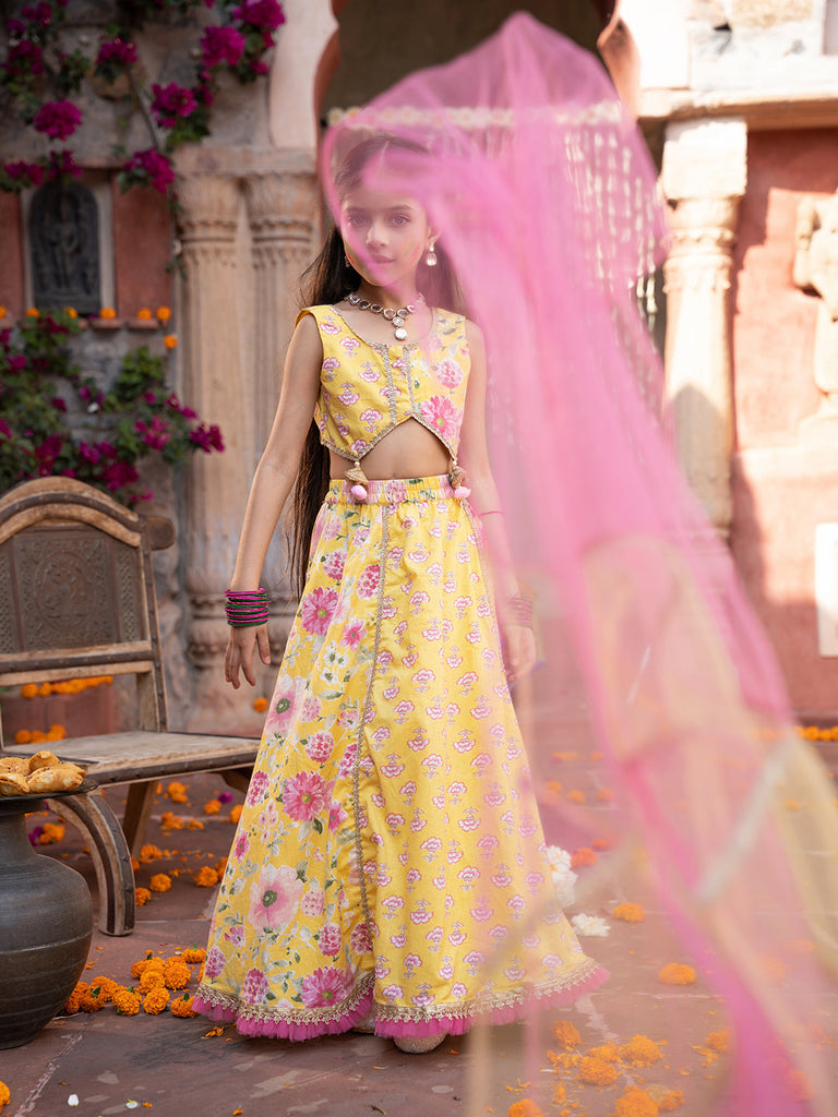 Pspeaches 3-Piece Yellow Cotton Lehenga, Choli And Dupatta (L25016826)