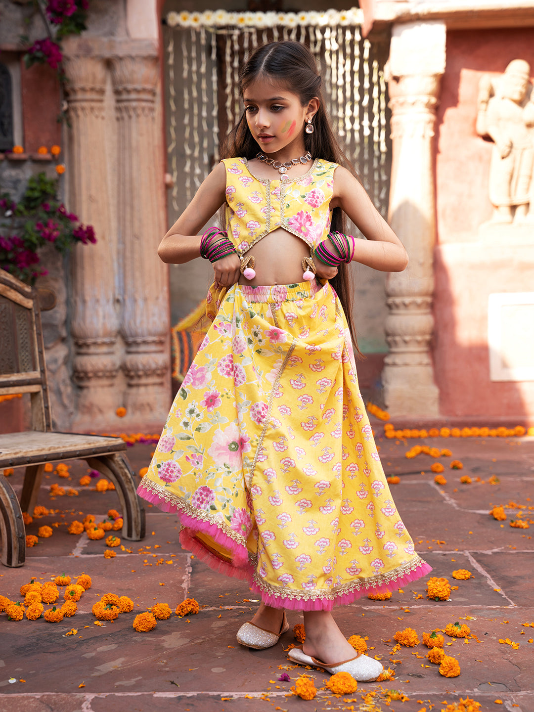 Pspeaches 3-Piece Yellow Cotton Lehenga, Choli And Dupatta (L25016826)