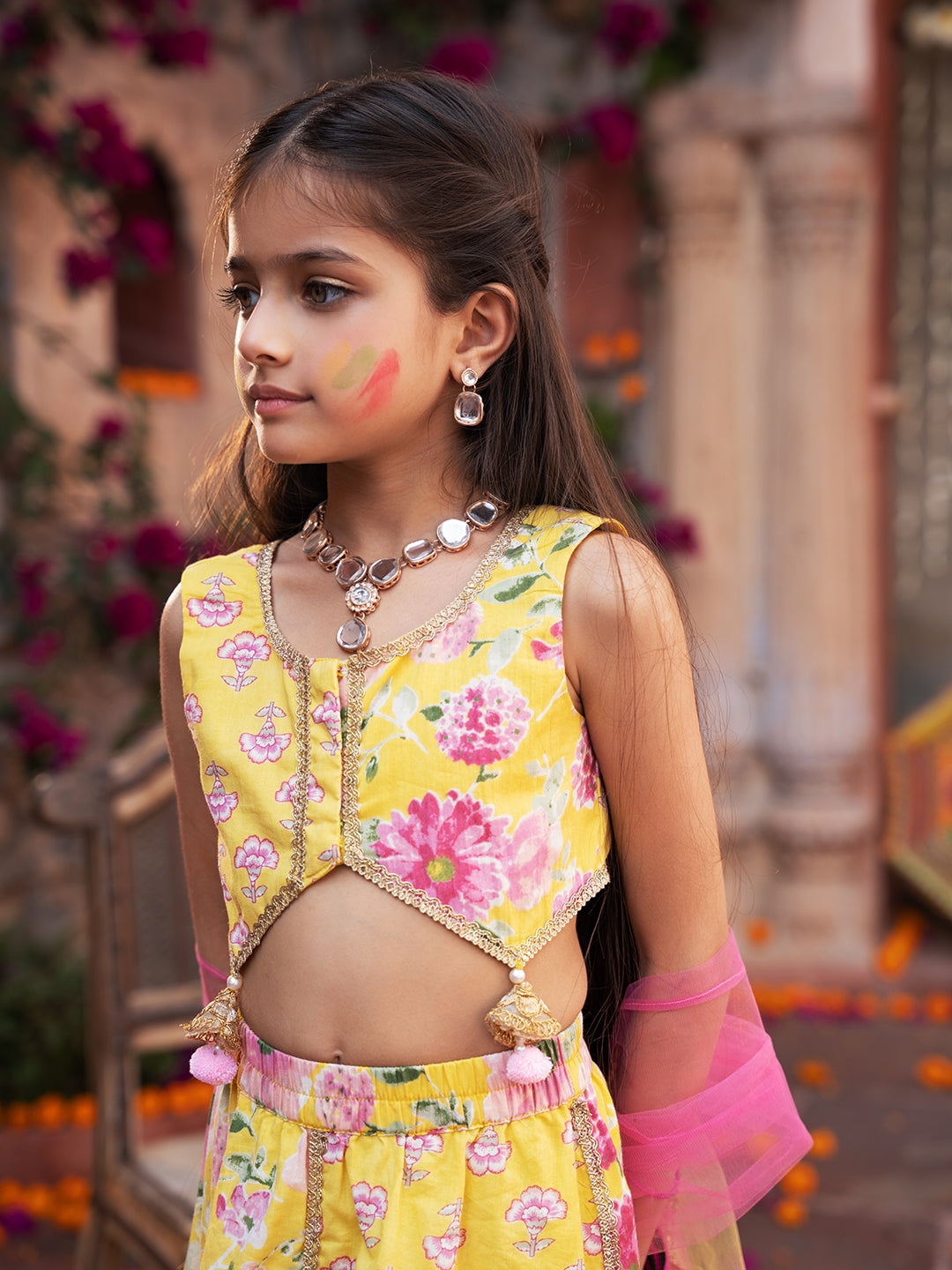 Pspeaches 3-Piece Yellow Cotton Lehenga, Choli And Dupatta (L25016826)