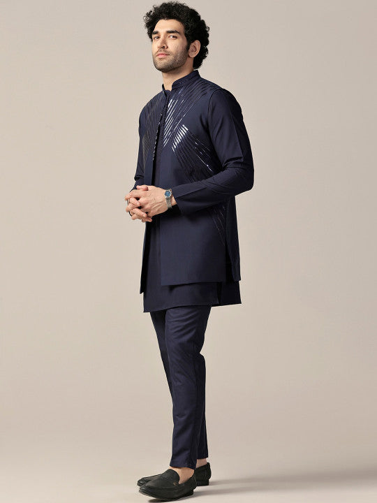 KISAH Embroidered Regular Kurta with Trouser & Nehru jacket