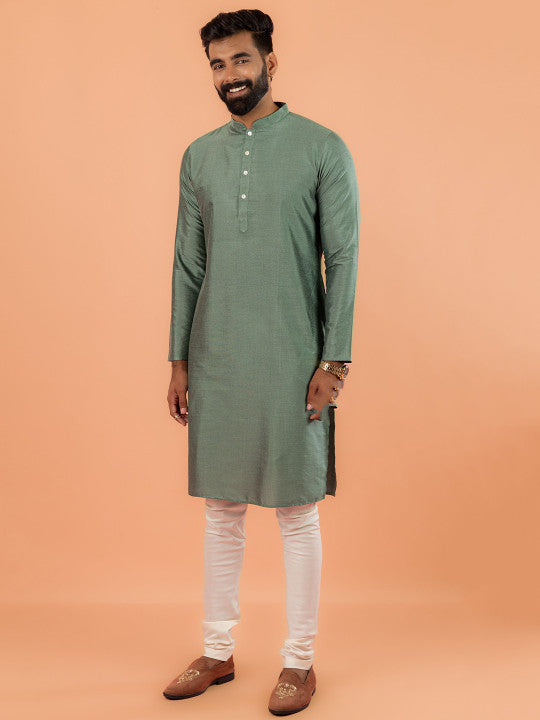 KISAH Mandarin Collar Straight Kurta With Churidar & Woven Design Nehru jacket