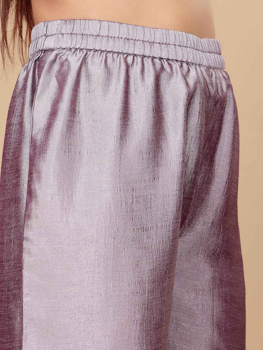 Women Lavender Zari Lace Embellished Anarkali Kurta With Trousers And Tissue Dupatta.