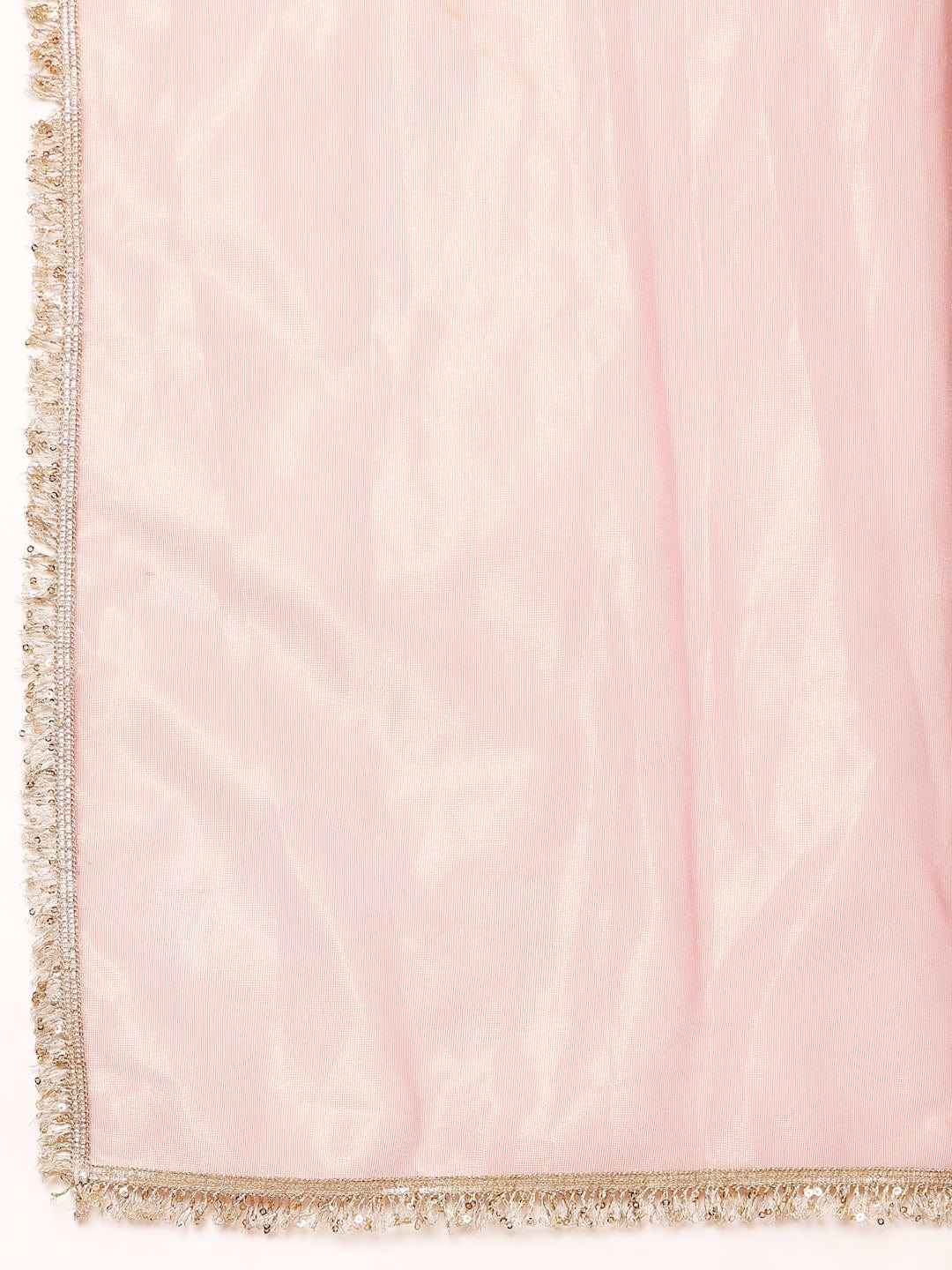 Women Lavender Zari Lace Embellished Anarkali Kurta With Trousers And Tissue Dupatta.