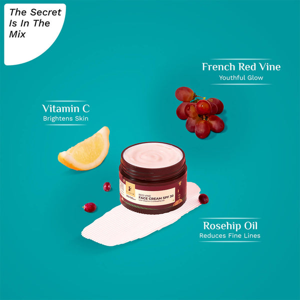 Pilgrim Red Vine Face Cream SPF 30 with Vitamin C & Rosehip Oil (PA+++) 50gm
