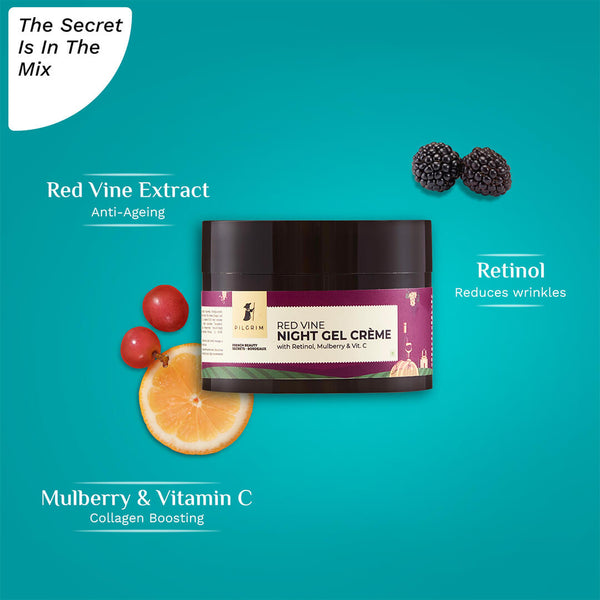 Pilgrim Red Vine Night Gel Crème with Retinol, Mulberry & Vit. C 50gm