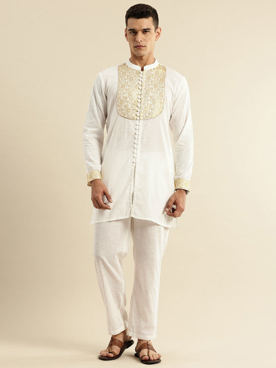 House of Pataudi Woven Designed Jashn Pure Cotton Kurta with Trousers