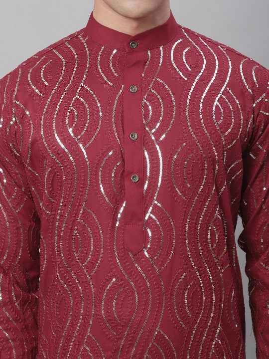 Sequin Embroidered Pure Cotton Kurta with Churidar