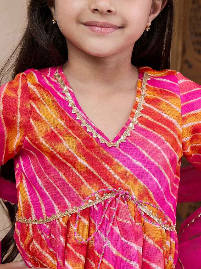 Girls Striped Gotta Patti A-Line Empire Kurti With Sharara Dupatta (SHA-MAGENTASTRIPE)