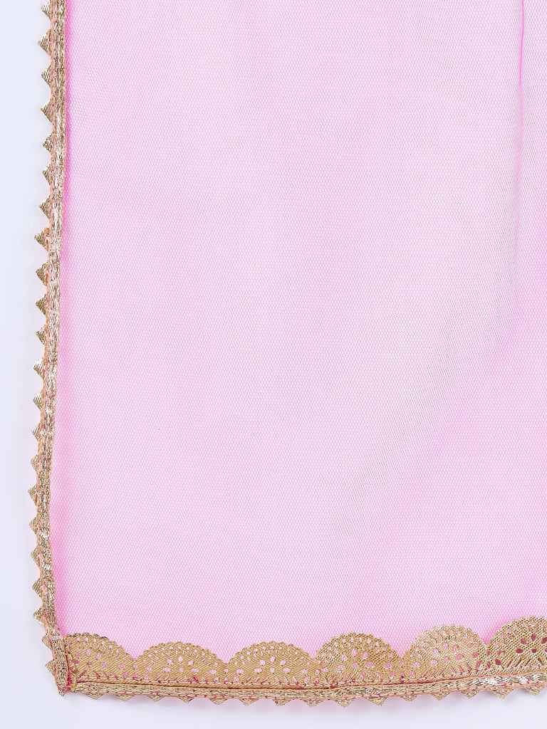 Girls Striped Gotta Patti A-Line Empire Kurti With Sharara Dupatta (SHA-MAGENTASTRIPE)