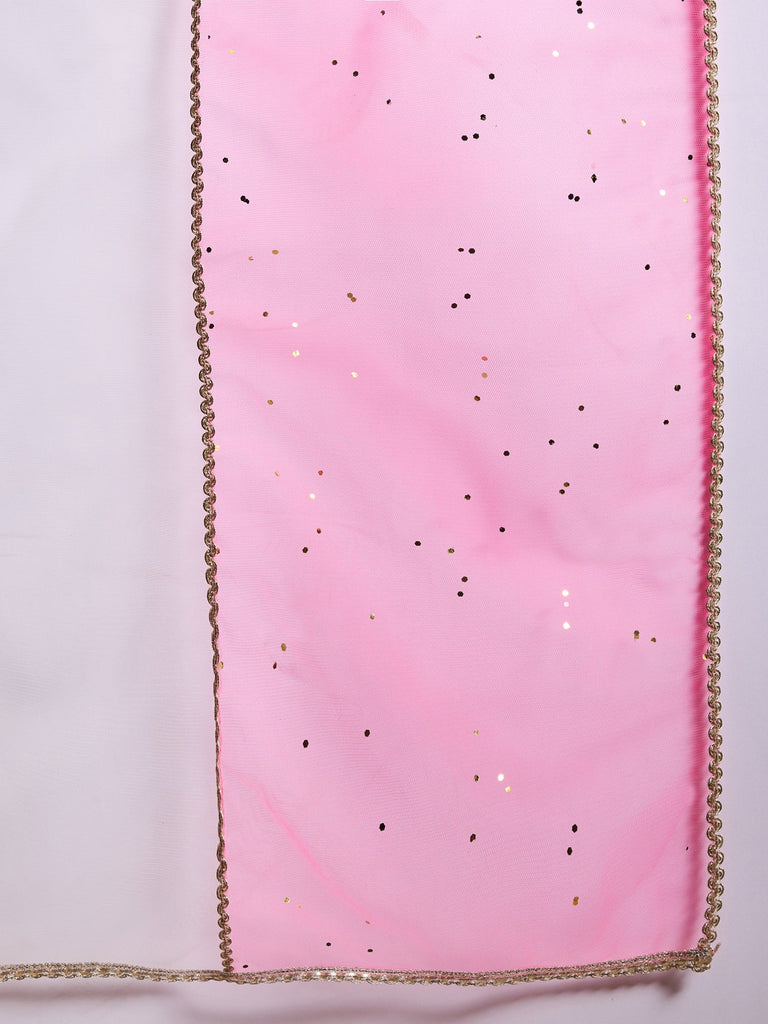 Pspeaches Girls Cotton 3/4th Sleeves V Neck Neck Gota Pati Embellished Lehenga Choli Set with Dupatta for Girls (SHA-NEONMAGENTA)