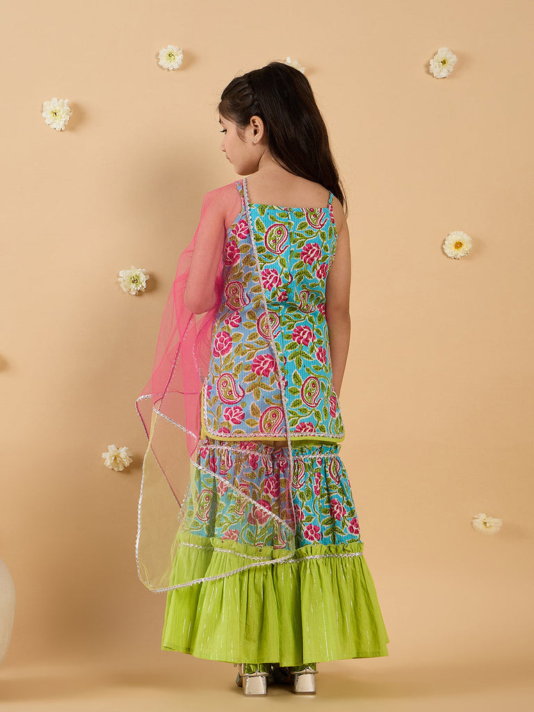 Green Cotton Sharara Set With Dupatta (Sha25016113)