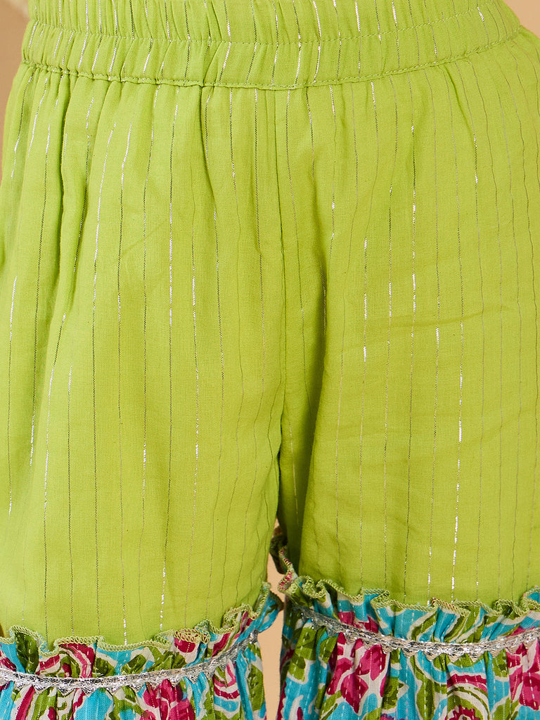 Green Cotton Sharara Set With Dupatta (Sha25016113)