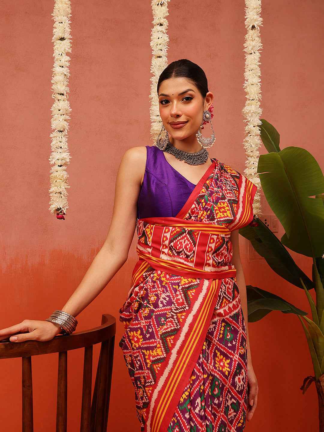 Hyderabadi Double Ikat Patola Soft Silk Saree With Tassels