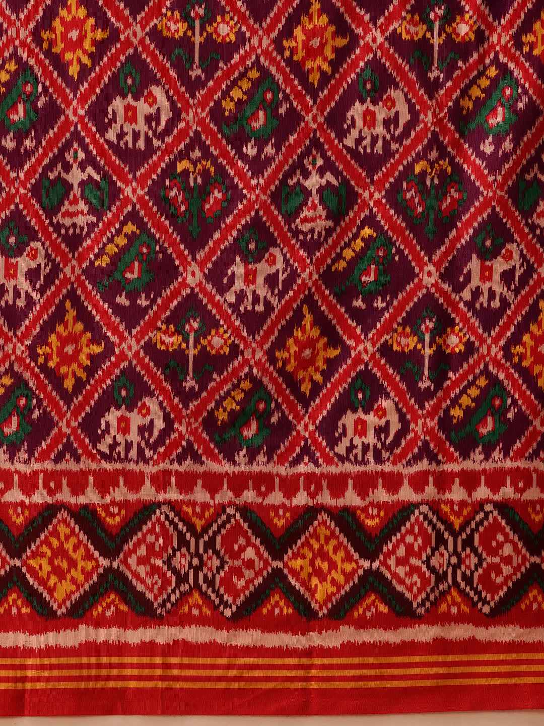 Hyderabadi Double Ikat Patola Soft Silk Saree With Tassels