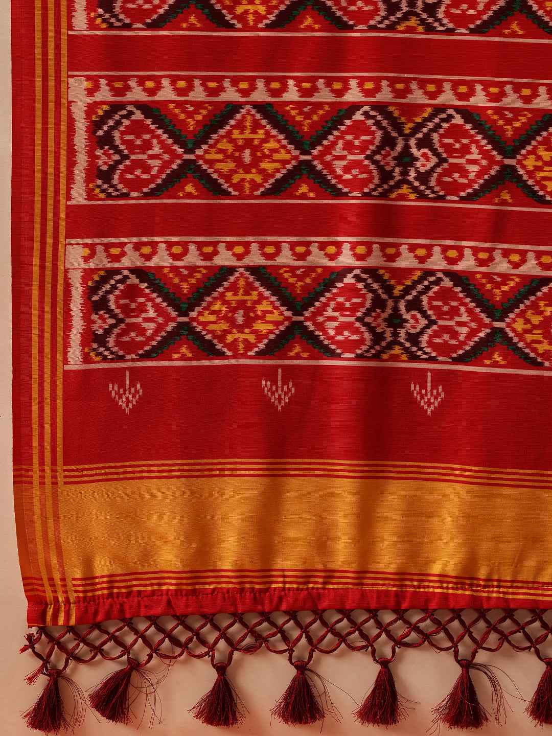 Hyderabadi Double Ikat Patola Soft Silk Saree With Tassels