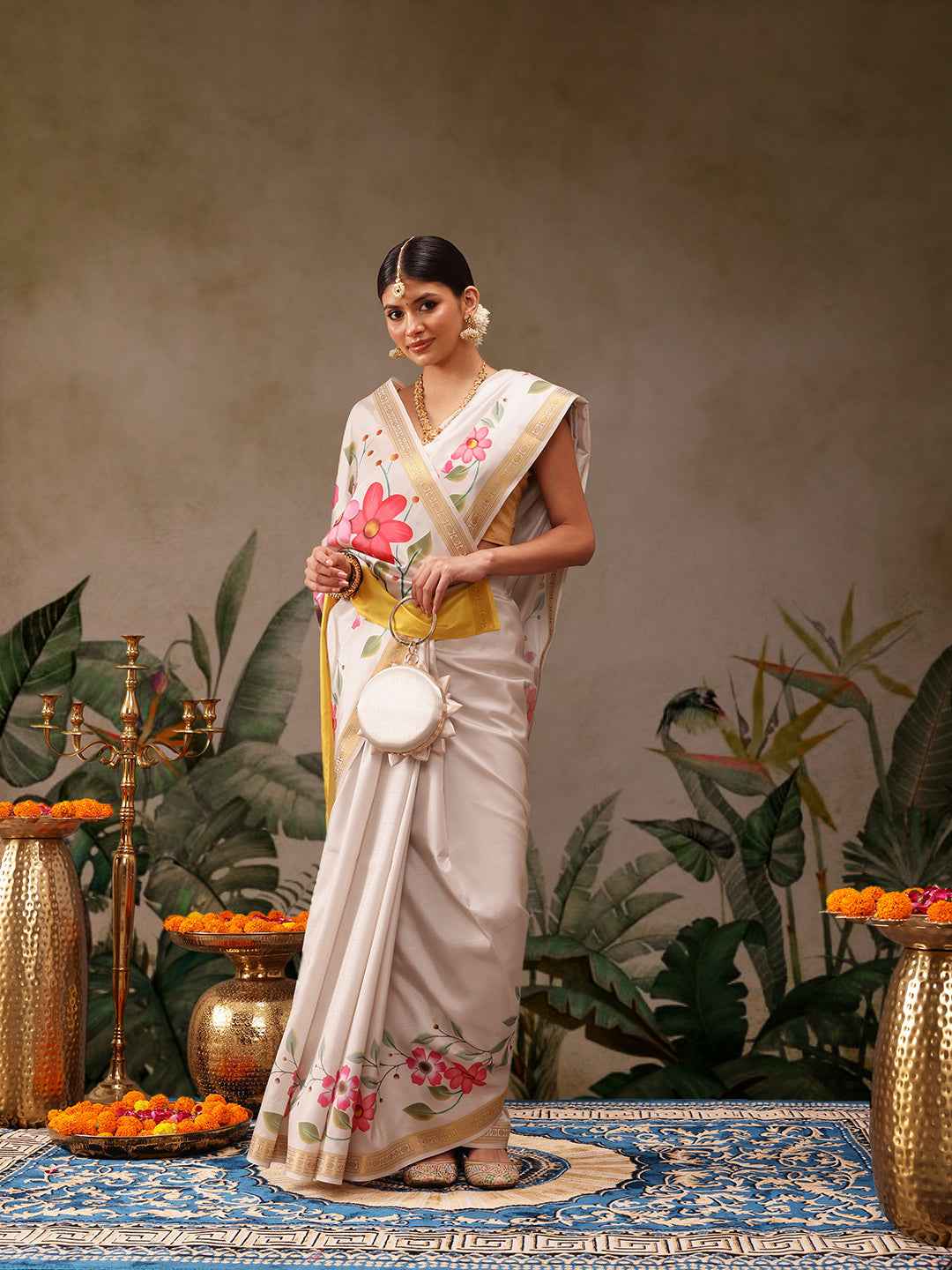Onam Special Floral Printed Silk Kasavu Saree