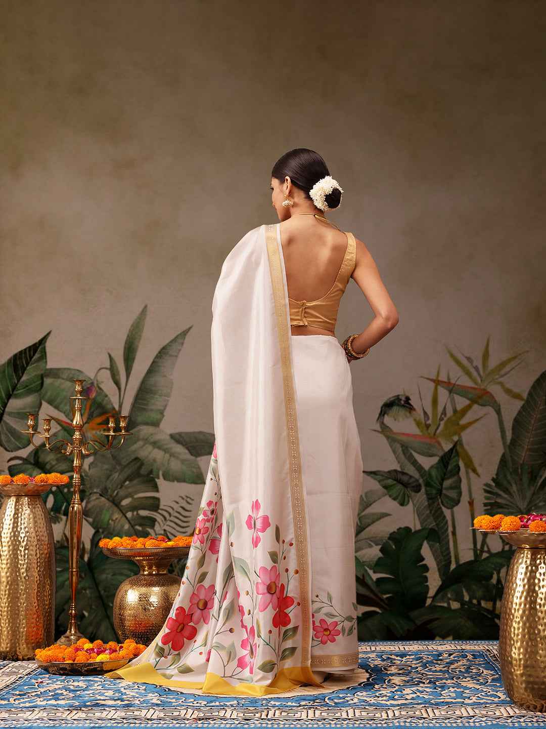 Onam Special Floral Printed Silk Kasavu Saree