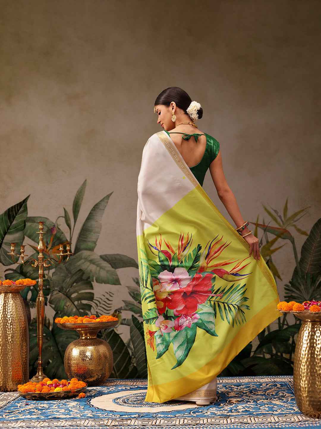 Onam Special Floral Printed Silk Kasavu Saree