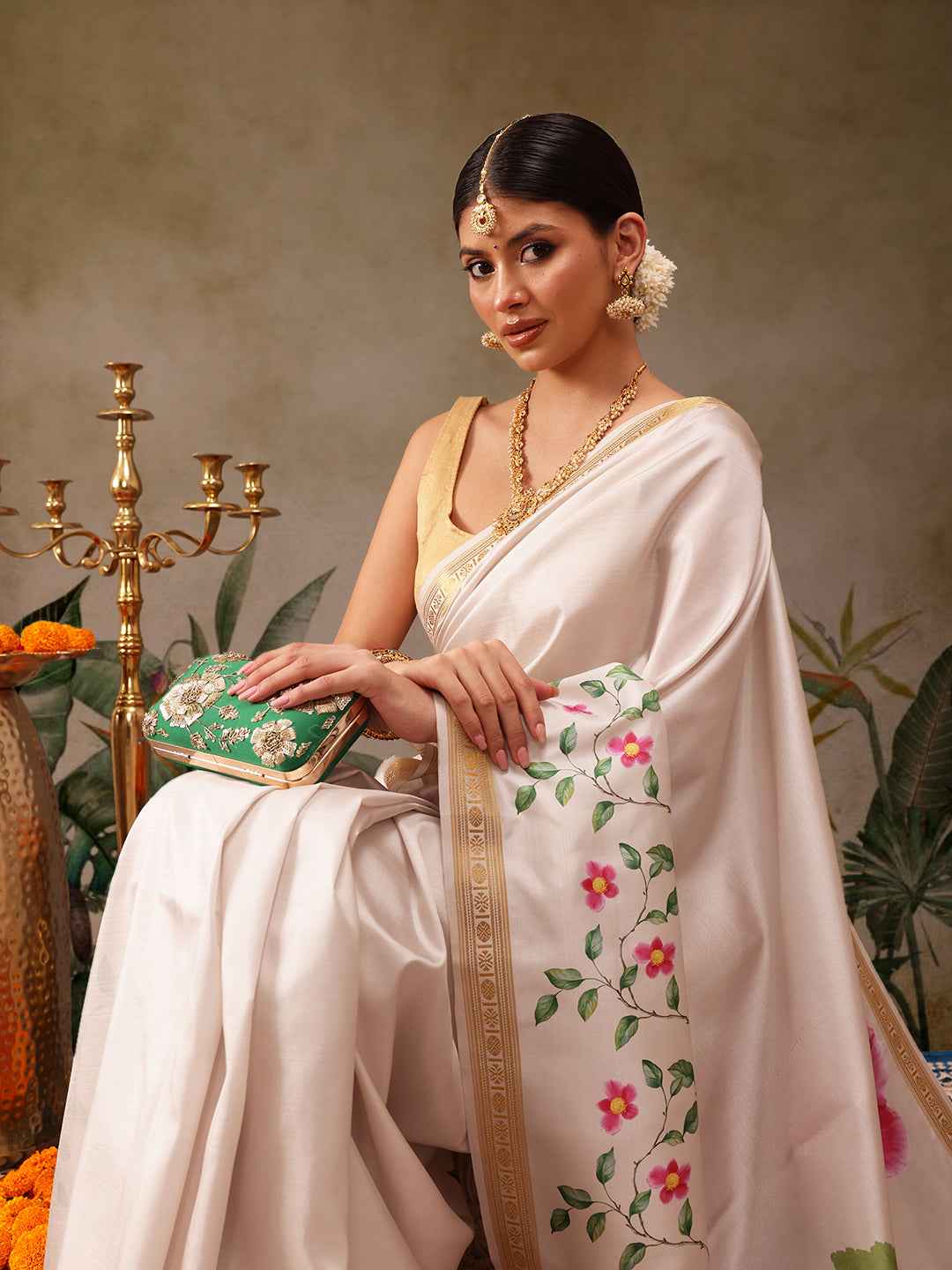 Onam Special Floral Printed Silk Kasavu Saree