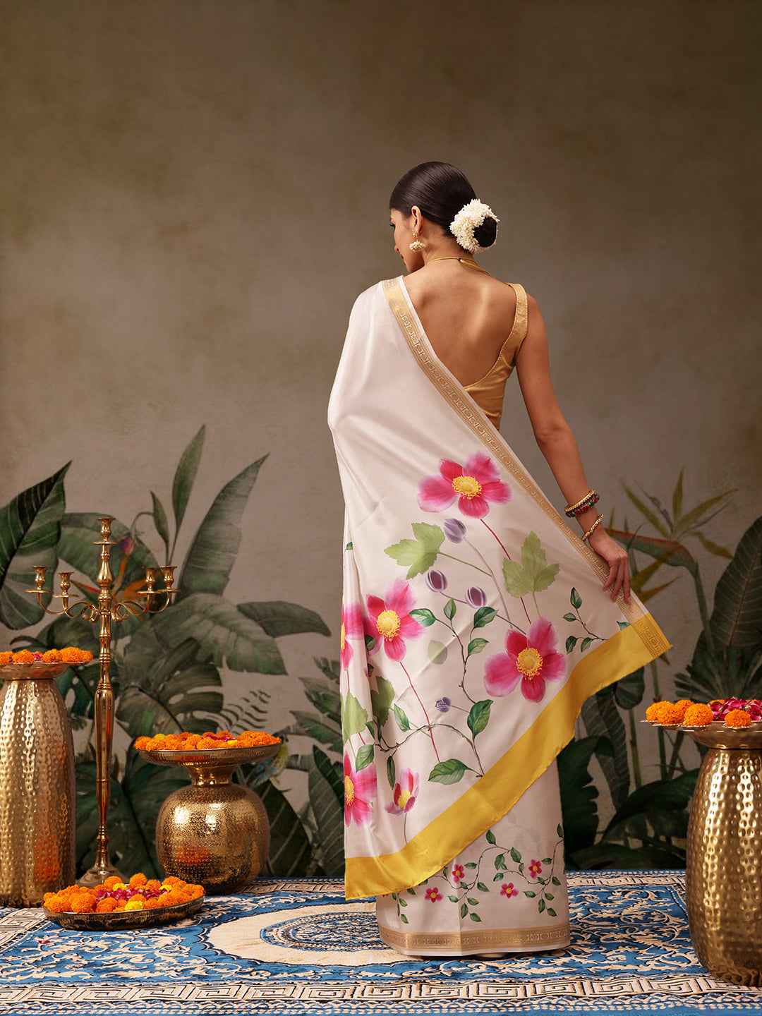 Onam Special Floral Printed Silk Kasavu Saree