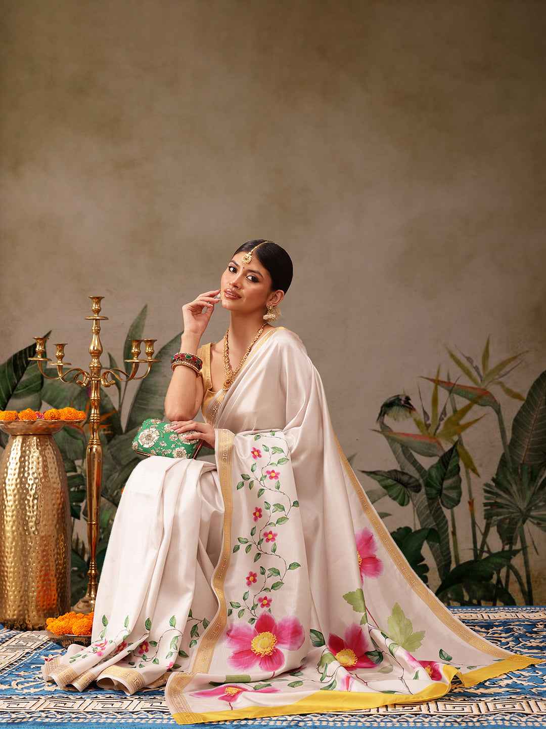 Onam Special Floral Printed Silk Kasavu Saree