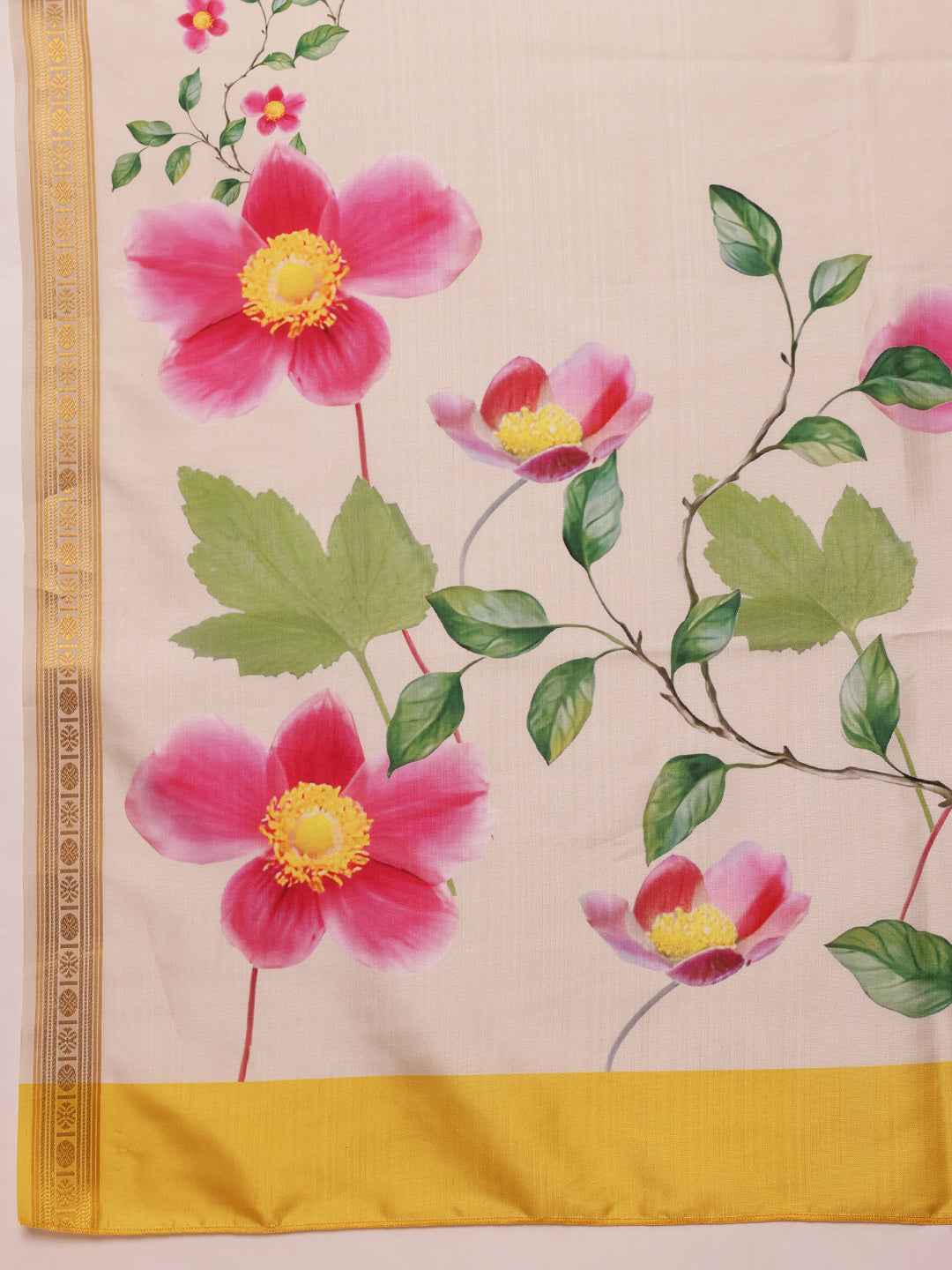 Onam Special Floral Printed Silk Kasavu Saree