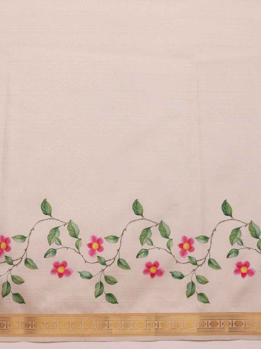 Onam Special Floral Printed Silk Kasavu Saree