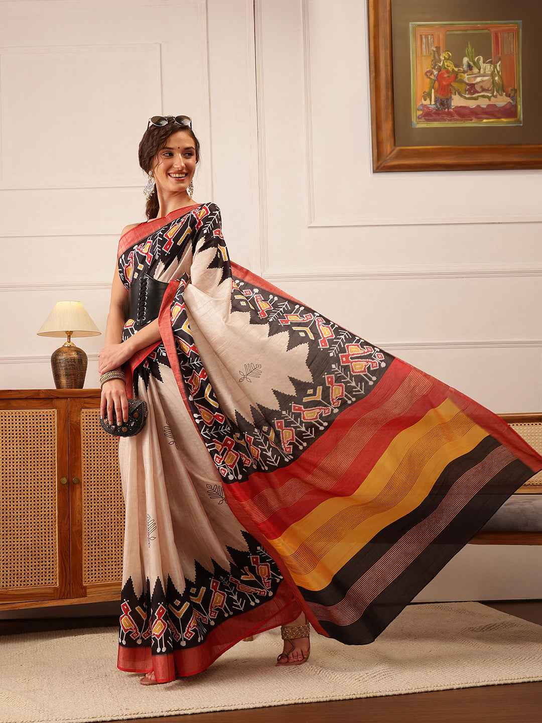 Traditional Women's Kotha Silk Bengali Style Digital Printed Saree