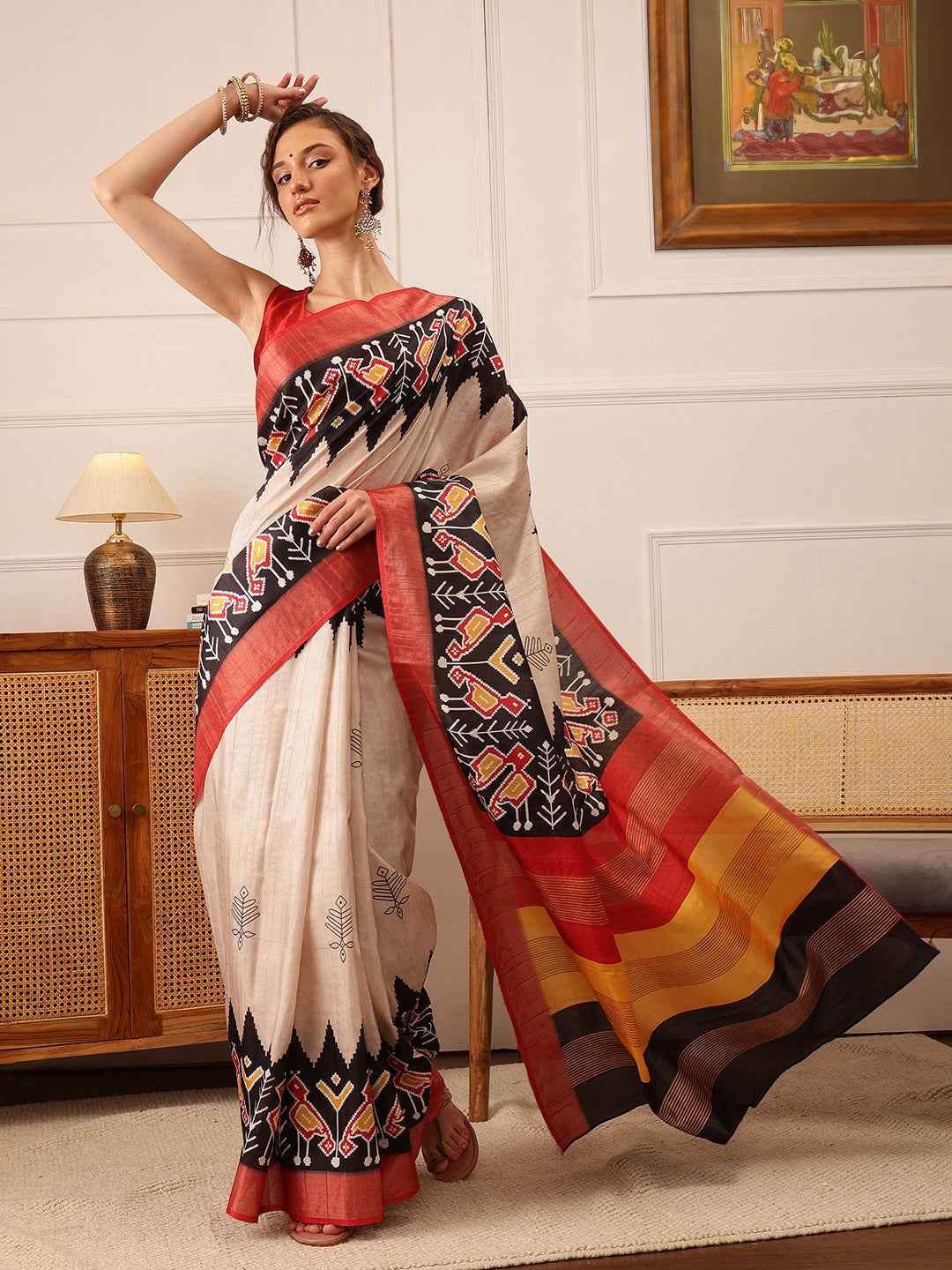 Traditional Women's Kotha Silk Bengali Style Digital Printed Saree