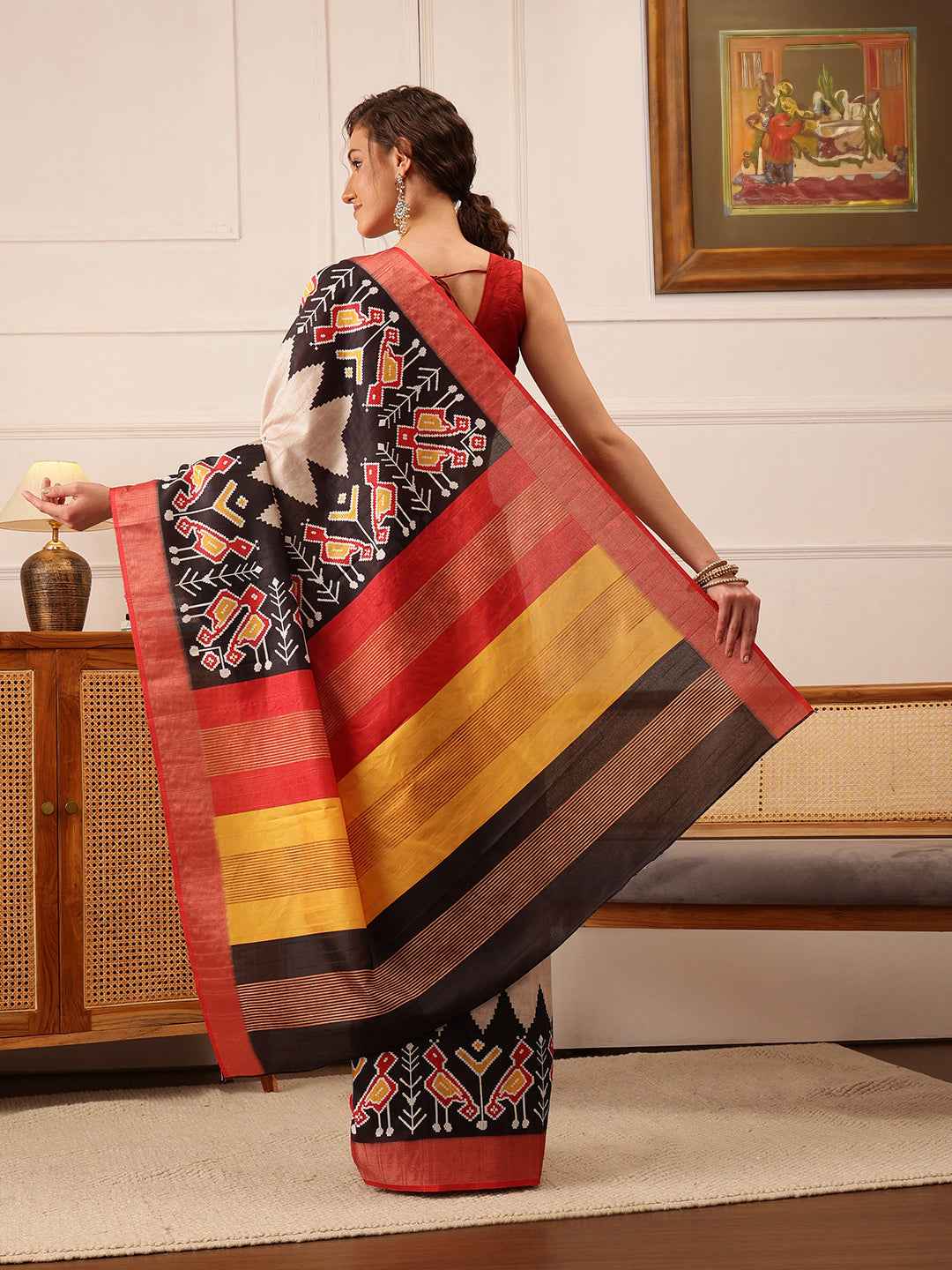 Traditional Women's Kotha Silk Bengali Style Digital Printed Saree