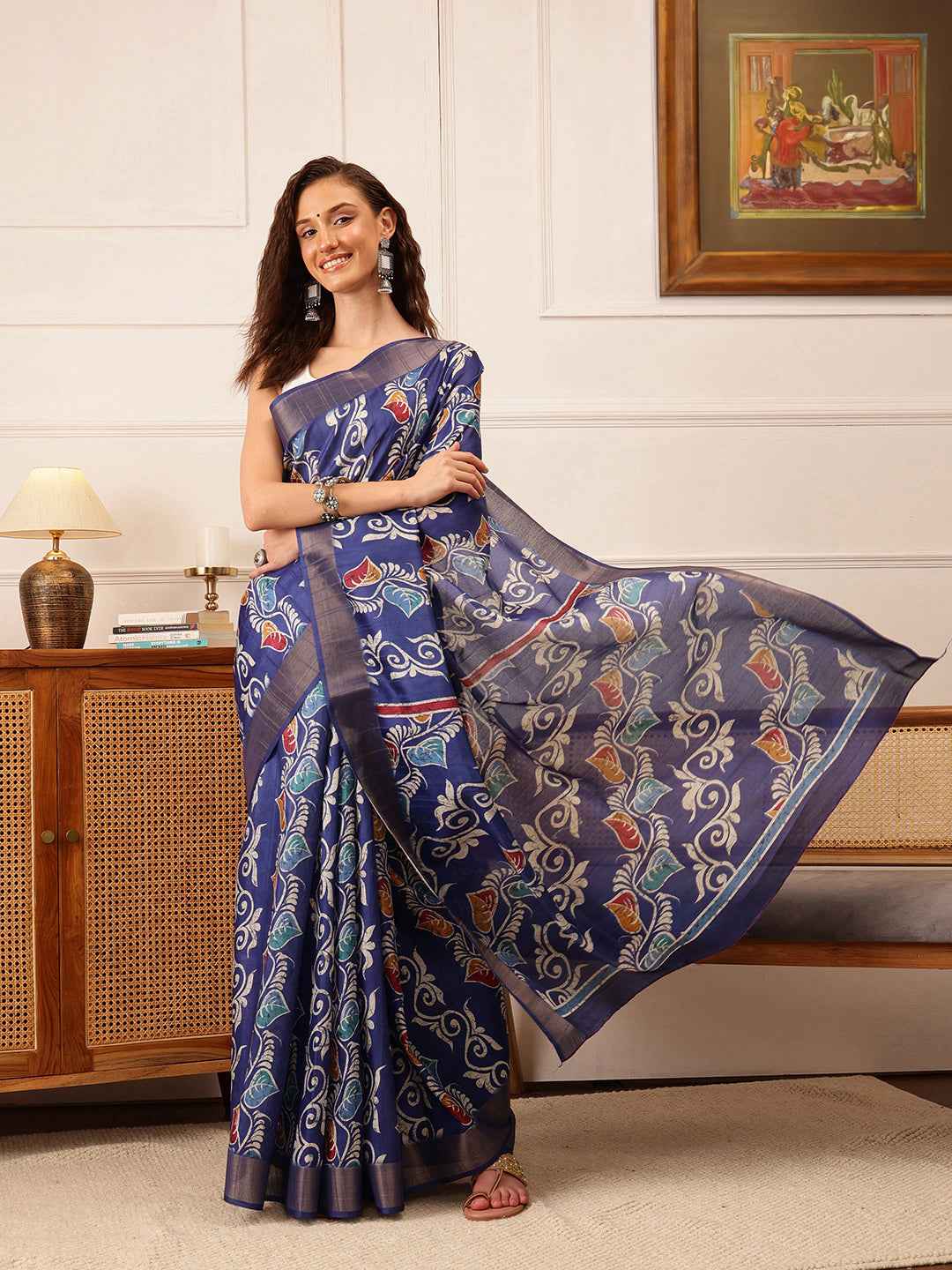 Traditional Women's Kotha Silk Bengali Style Digital Printed Saree