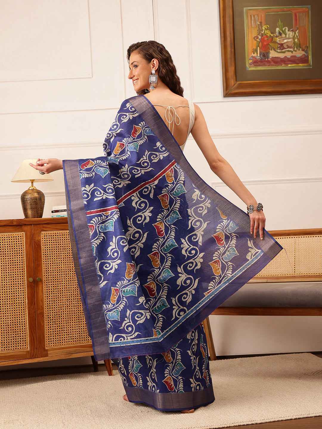 Traditional Women's Kotha Silk Bengali Style Digital Printed Saree