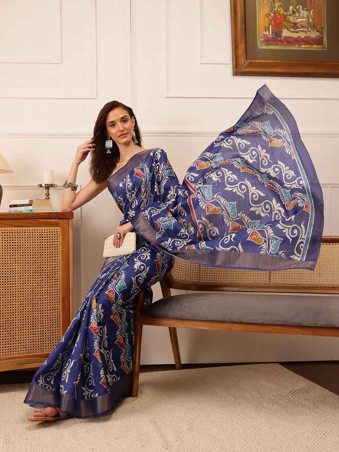 Traditional Women's Kotha Silk Bengali Style Digital Printed Saree