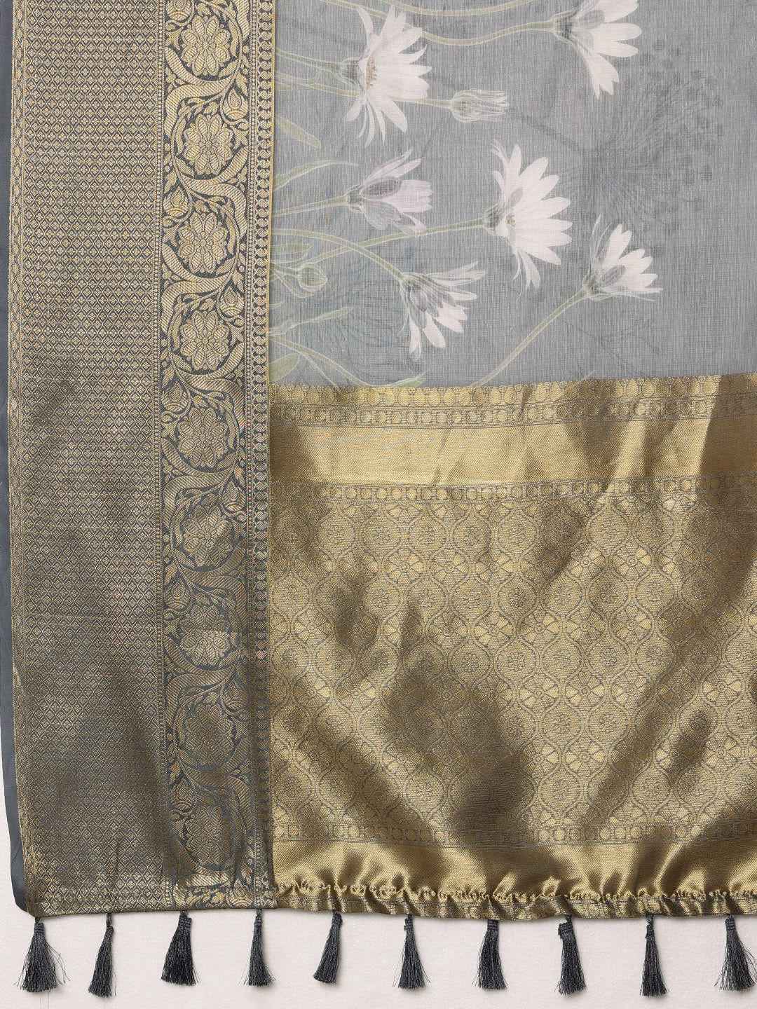 Muga Silk Floral Printed Zari Woven Saree