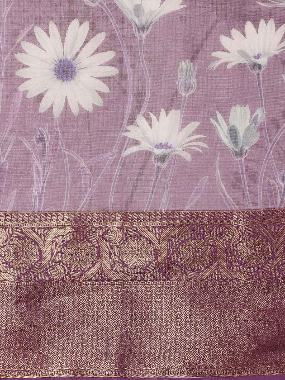 Muga Silk Floral Printed Zari Woven Saree