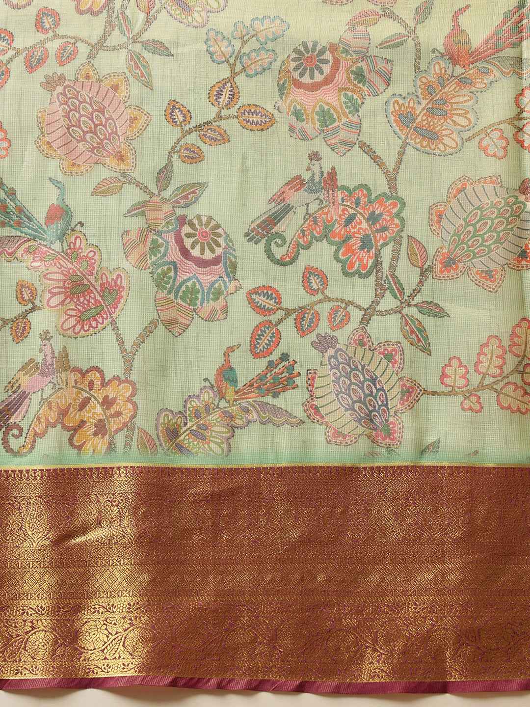 Animal & Floral Digital Printed Muga Silk Saree