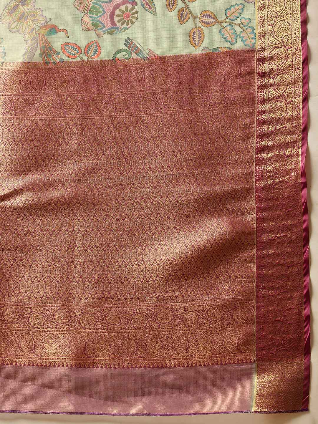 Animal & Floral Digital Printed Muga Silk Saree