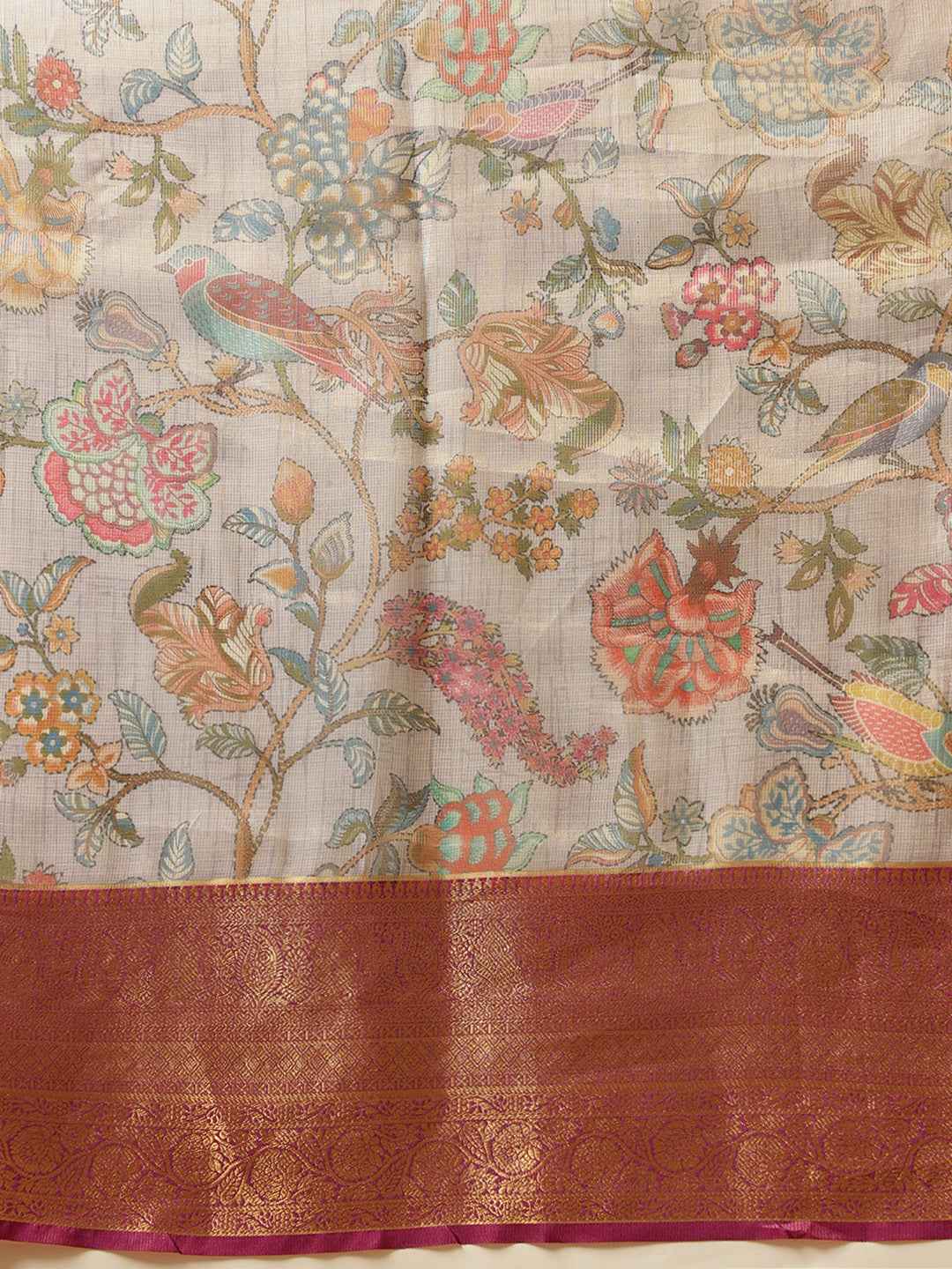 Animal & Floral Digital Printed Muga Silk Saree