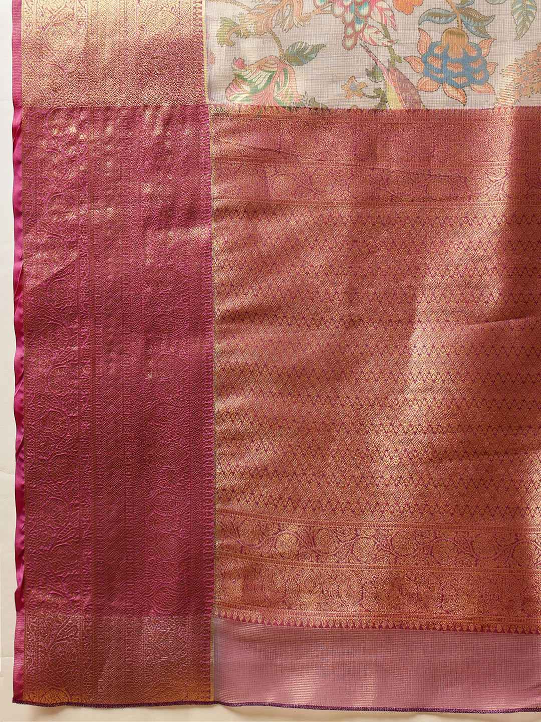 Animal & Floral Digital Printed Muga Silk Saree