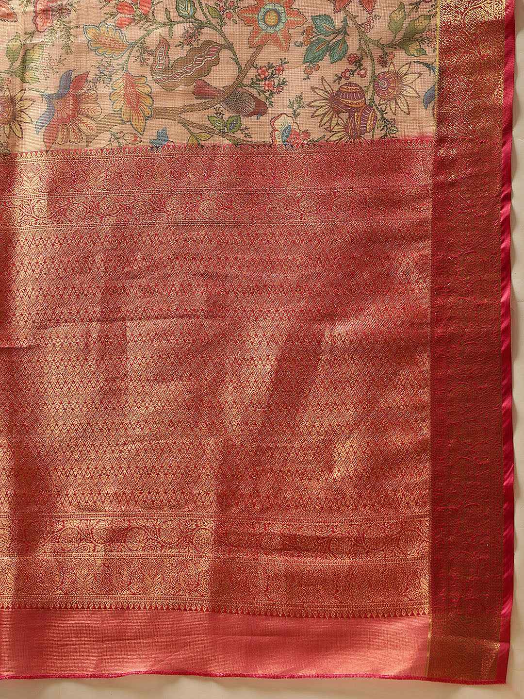 Animal & Floral Digital Printed Muga Silk Saree