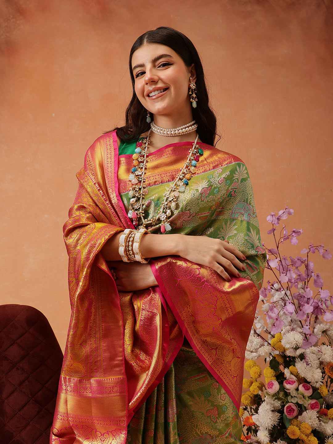 Pure Silk Royal Kanchipuram Pattu Multicolor Regal Weave Saree