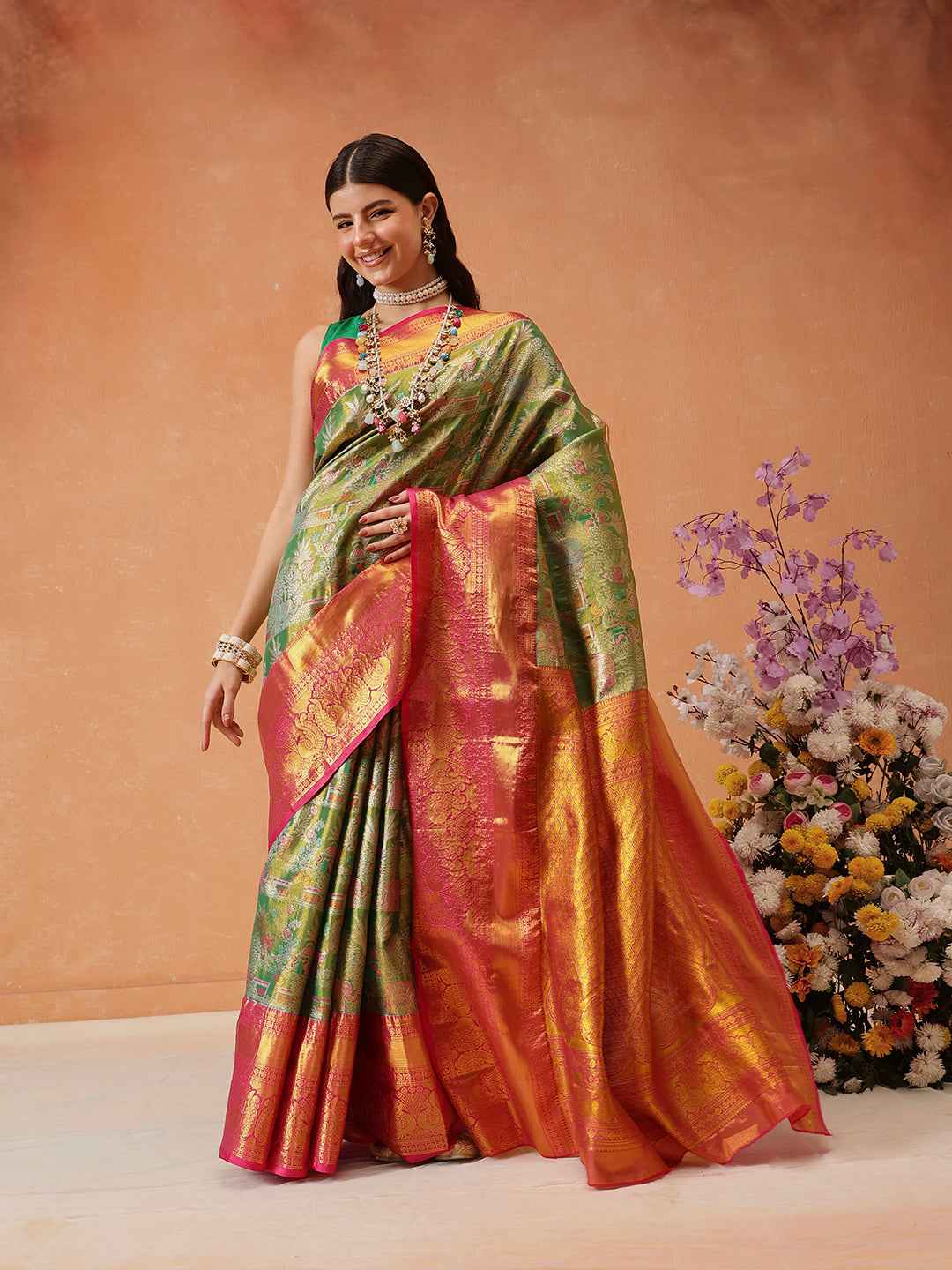 Pure Silk Royal Kanchipuram Pattu Multicolor Regal Weave Saree