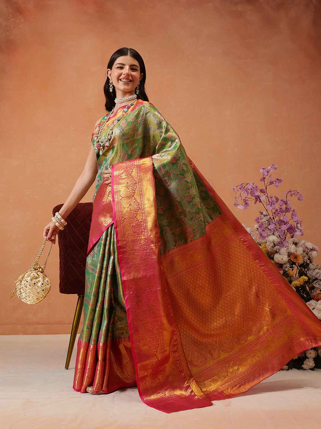 Pure Silk Royal Kanchipuram Pattu Multicolor Regal Weave Saree