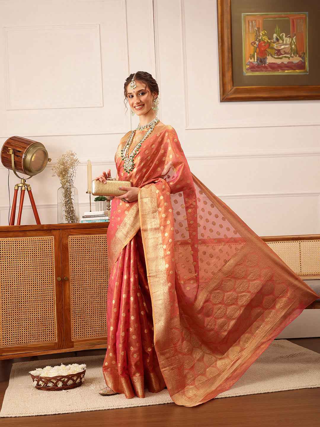 Women's Kanjivaram Tissue Silk Zari Woven Saree