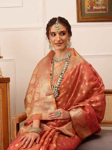 Women's Kanjivaram Tissue Silk Zari Woven Saree