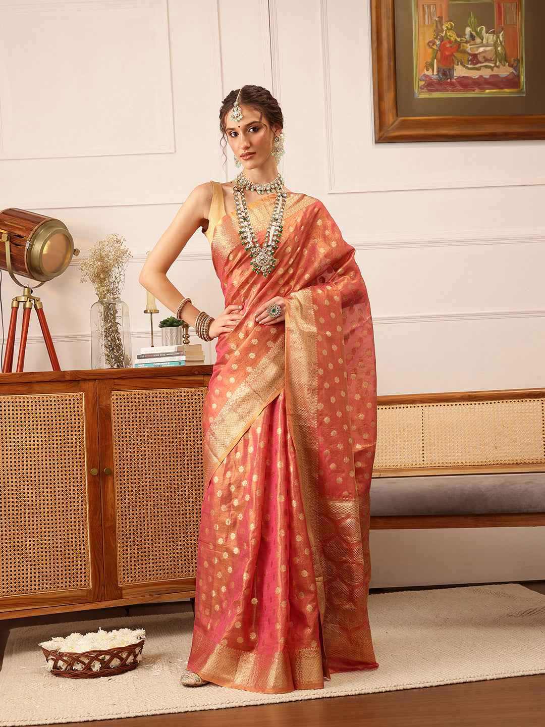Women's Kanjivaram Tissue Silk Zari Woven Saree