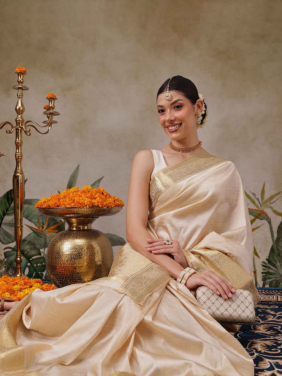 Onam Special Solid Silk Zari Woven Saree